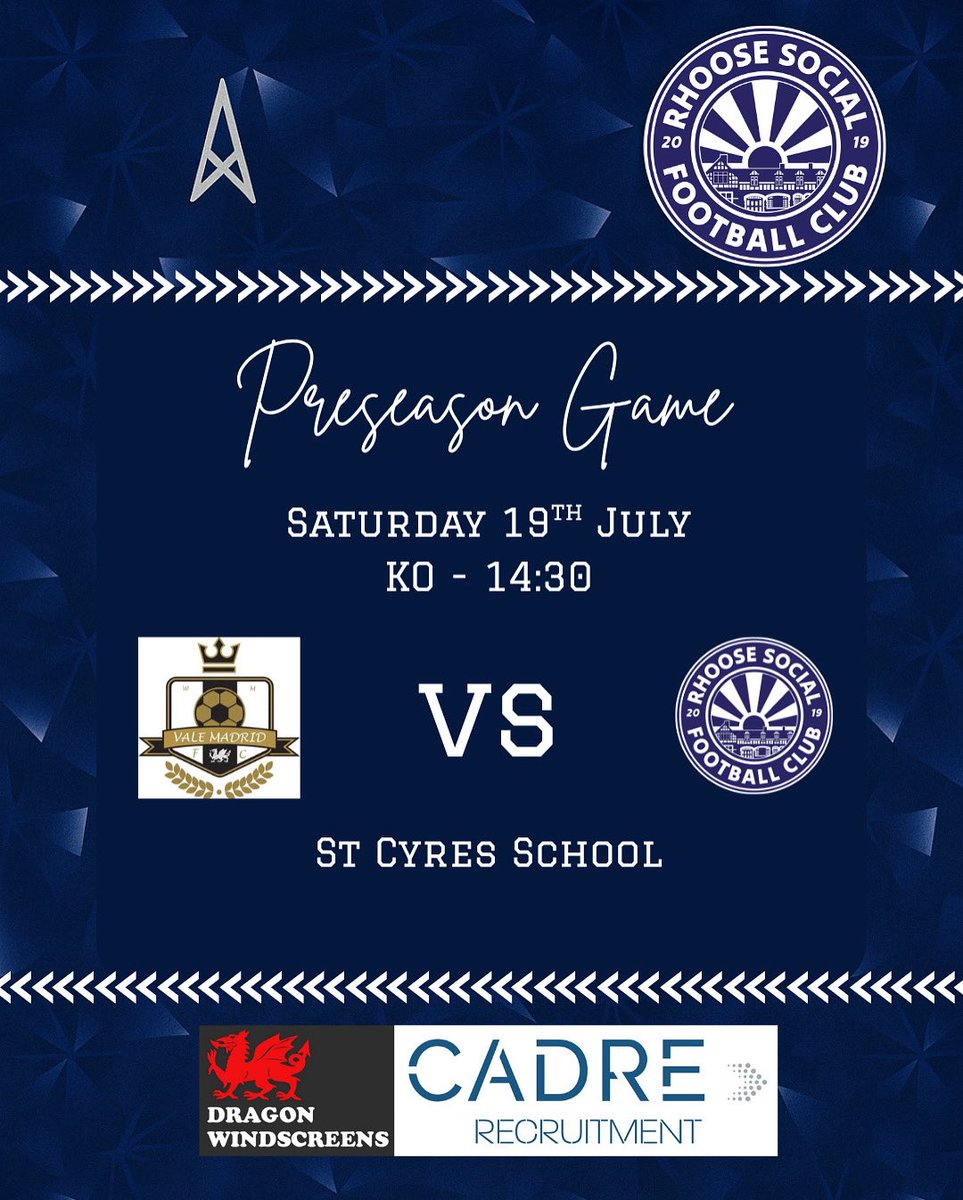 📆 Preseason continues tomorrow!

🆚 <a href="/ValeMadrid_FC/">Vale Madrid Football Club</a> 
📍 St Cyres School
🕝 KO: 14:30

The lads are back in action as we build momentum ahead of the new season. Get down and show your support! 🔵⚪️⚽️

#RhooseSocialFC #PreSeason #GrassrootsFootball #UpTheSocial