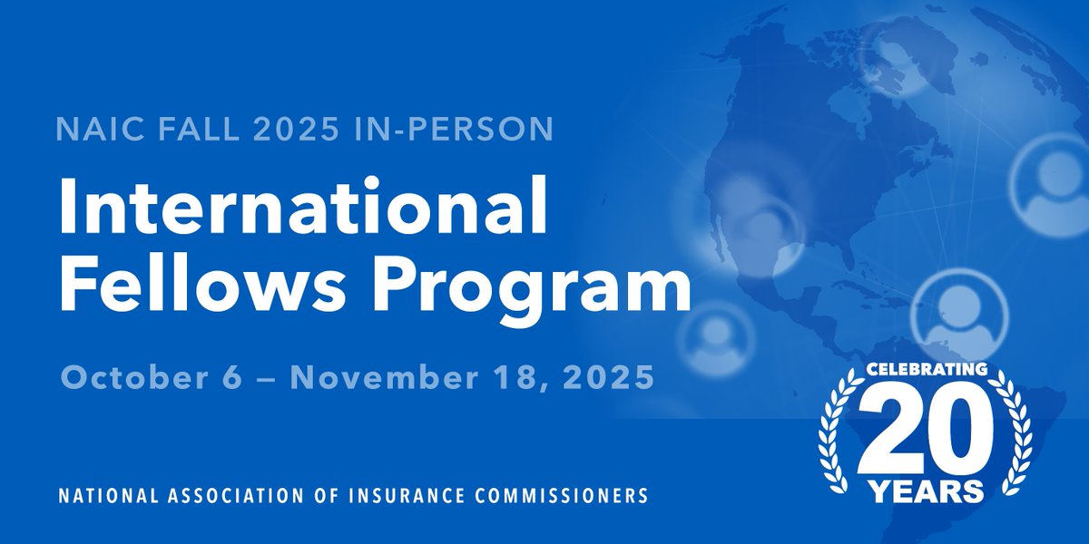 Apply by Aug. 1 for this year's NAIC Fall In-Person International Fellows Program, a unique training experience that takes place Oct. 6–Nov. 18: ow.ly/UxpO50WkxTH.