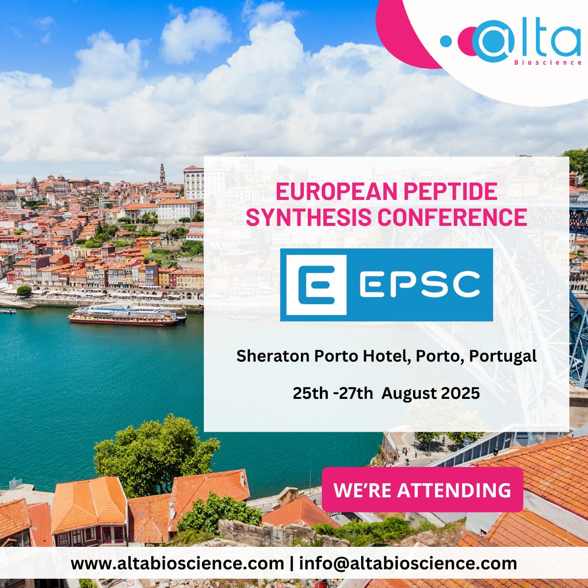AltaBioscience (@altabioscience) on Twitter photo We are excited that #EPSC2025 in Porto is just around the corner! Our MD and our Head of Peptide Synthesis will be there this August. If you'd like to meet them, reach out via info@altabioscience.com or connect through the Whova app.
#PeptideSynthesis #PeptideScience We are excited that #EPSC2025 in Porto is just around the corner! Our MD and our Head of Peptide Synthesis will be there this August. If you'd like to meet them, reach out via info@altabioscience.com or connect through the Whova app.
#PeptideSynthesis #PeptideScience