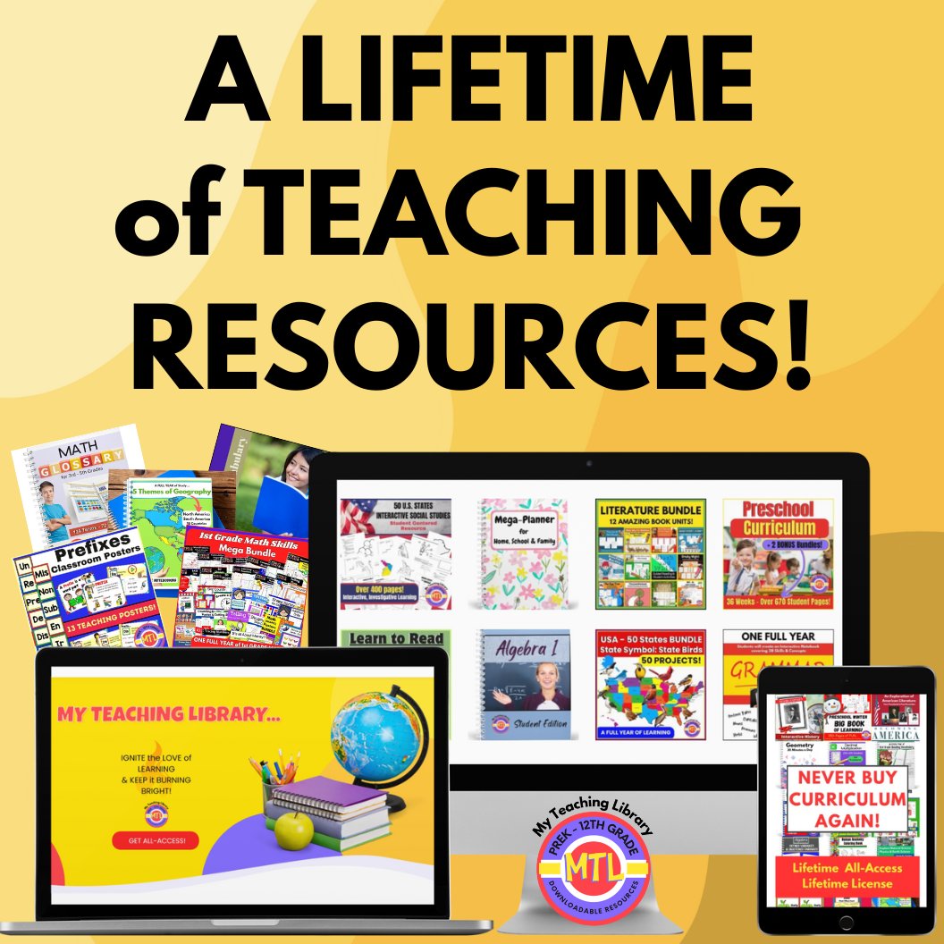 FOR LIFE!
📷 myteachinglibrary.com/lifetime-all-a…
SAVE $75 TODAY on My Teaching Library's Lifetime All-Access membership and you'll never pay monthly or annual subscription fees ever again! You'll instantly have access to over 75,000 pages of teaching resources!
#homeschooling #teacher