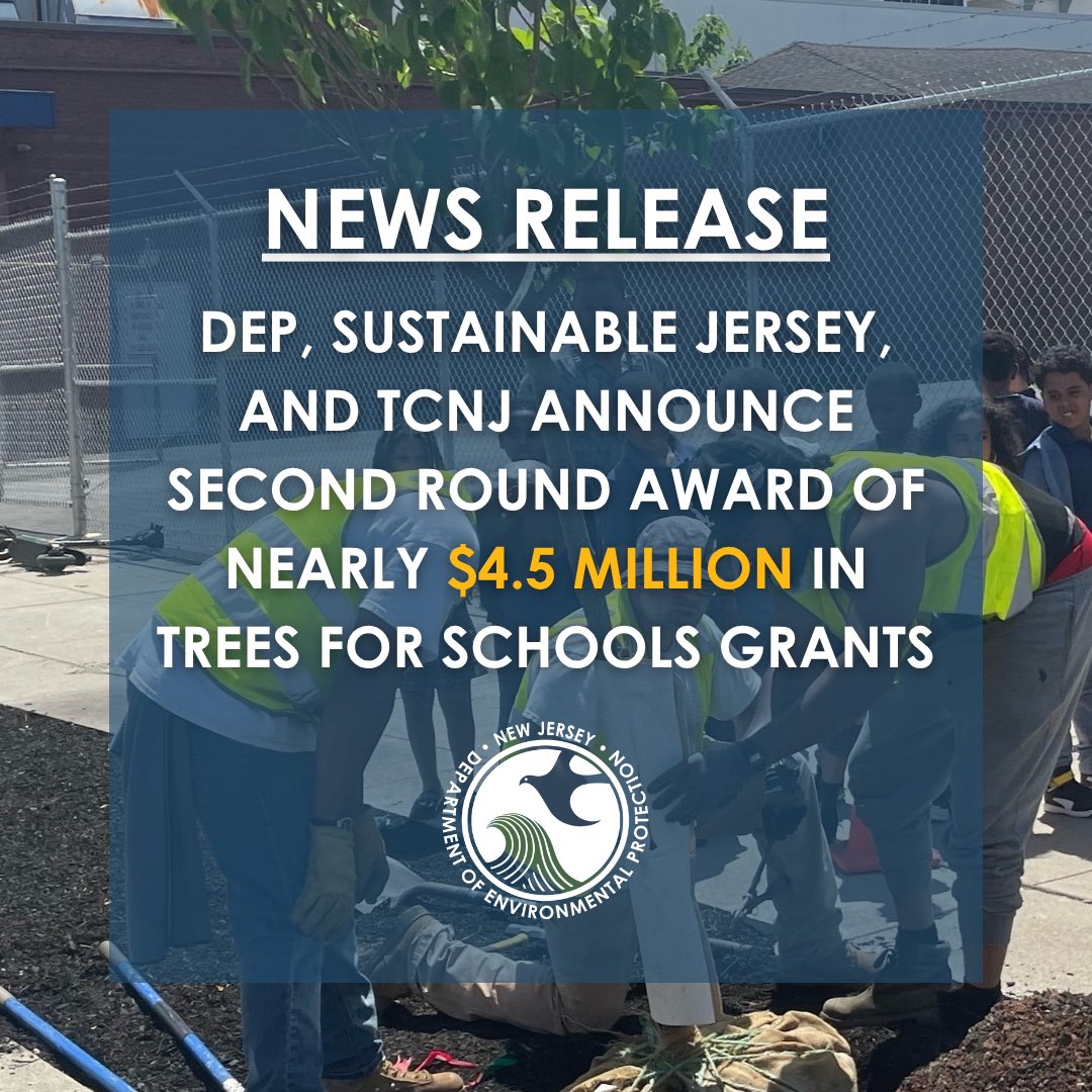 NewJerseyDEP's tweet image. DEP, @SJ_Program and @TCNJ announced the award of nearly $4.5 million in grants to fund the planting of trees at 40 public schools, colleges, and universities across the state through the Trees for Schools program. 🌲
Grant awardees will participate in workshops and design…
