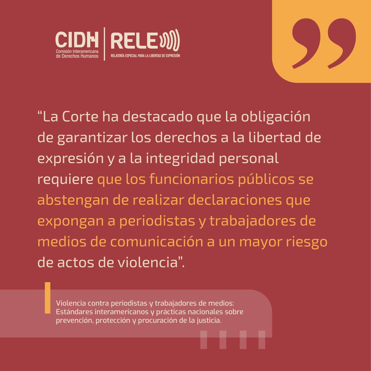 Los Estados tienen la obligación de prevenir la violencia contra periodistas, lo que implica fomentar un discurso que respete la #LibertadExpresión y de prensa. #RELECIDH

oas.org/es/cidh/expres…