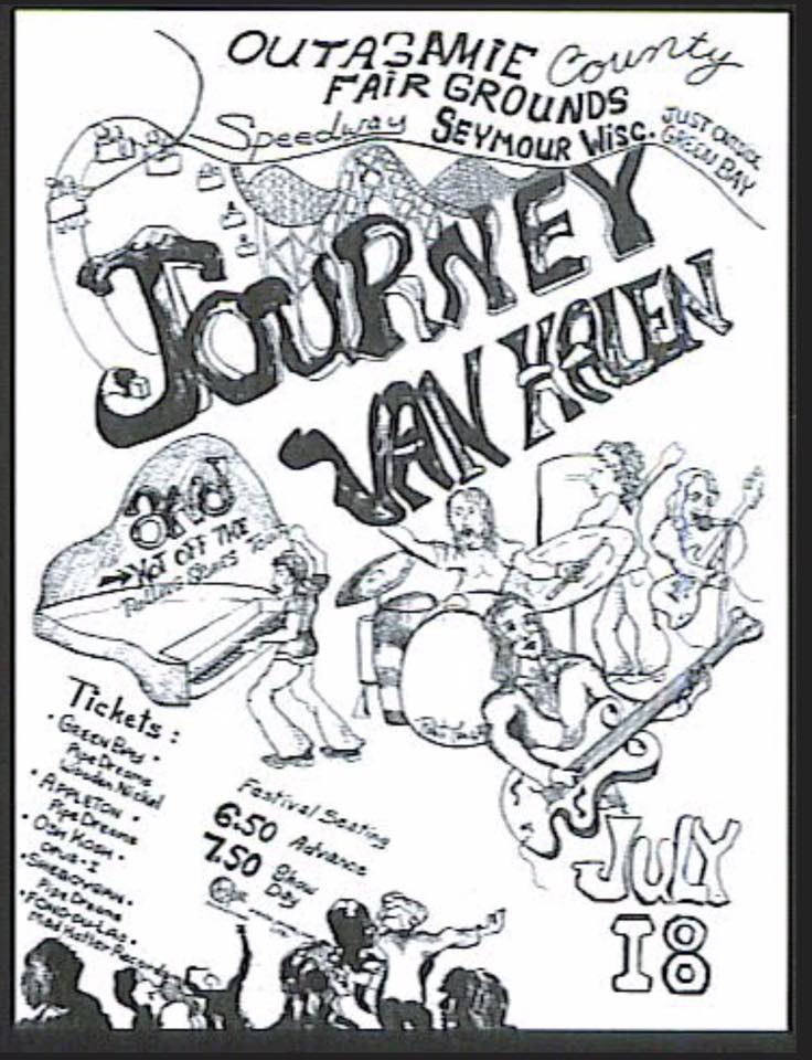 VH_History's tweet image. This Day in VH 7/18/1978: @VanHalen plays the Outagamie County Fairgrounds in Seymour, Wisconsin.