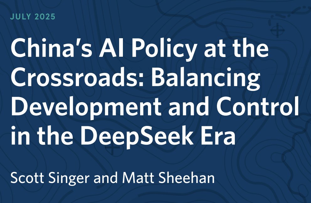 Scott_R_Singer's tweet image. China's approach to AI governance follows a predictable cycle: when they feel technologically strong → more control. When they feel behind → prioritize growth.
DeepSeek just broke this pattern.
In our latest paper for @CarnegieEndow, @mattsheehan88 and I explain how we got…