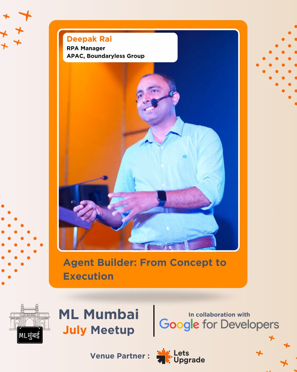 tfugmumbai's tweet image. 🤖 Speaker Spotlight for #MLMumbai!
Ever wanted to build your own AI agent from scratch? Tomorrow, @techrai90  will show you how, taking you from idea to a working model
🎙️Talk: Agent Builder: From Concept to Execution
Special thanks to our community supporters @LetsUpgrade_in