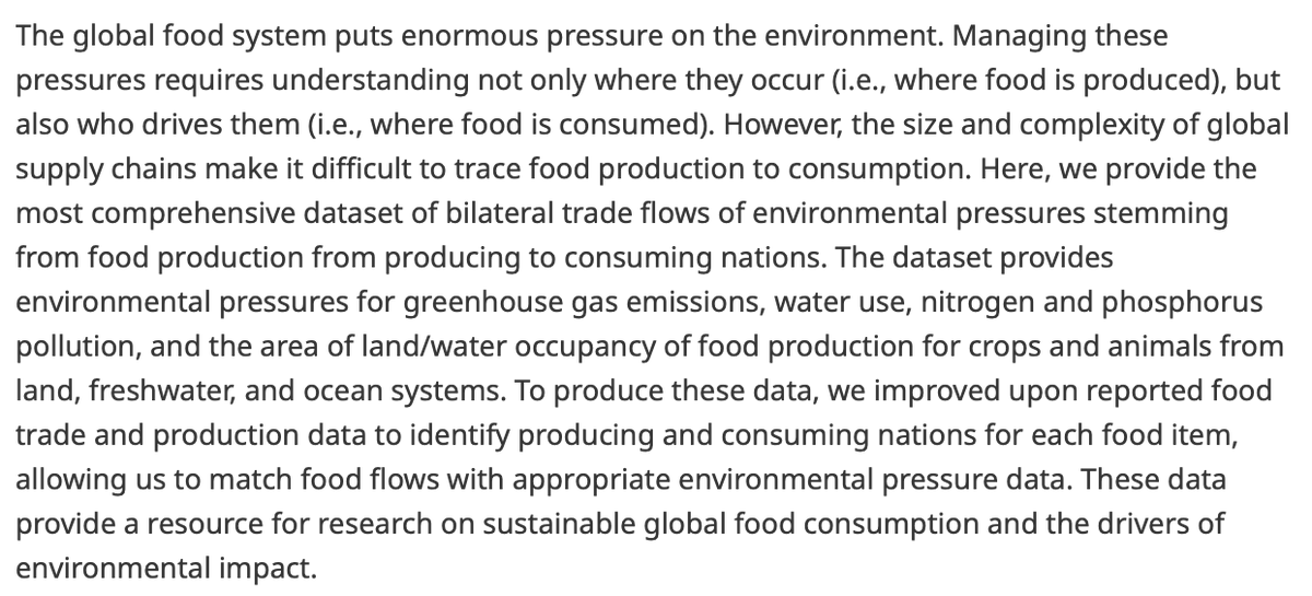 EnvDataScience's tweet image. New article!
Development of a comprehensive bilateral trade-flow dataset of the environmental pressures of global food production
👉 bit.ly/3TPYC4q
By authors from @ucsantabarbara, @LancasterUni, @UTAS_, @UW & @UniversityLeeds
#climatechange #agriculture #food