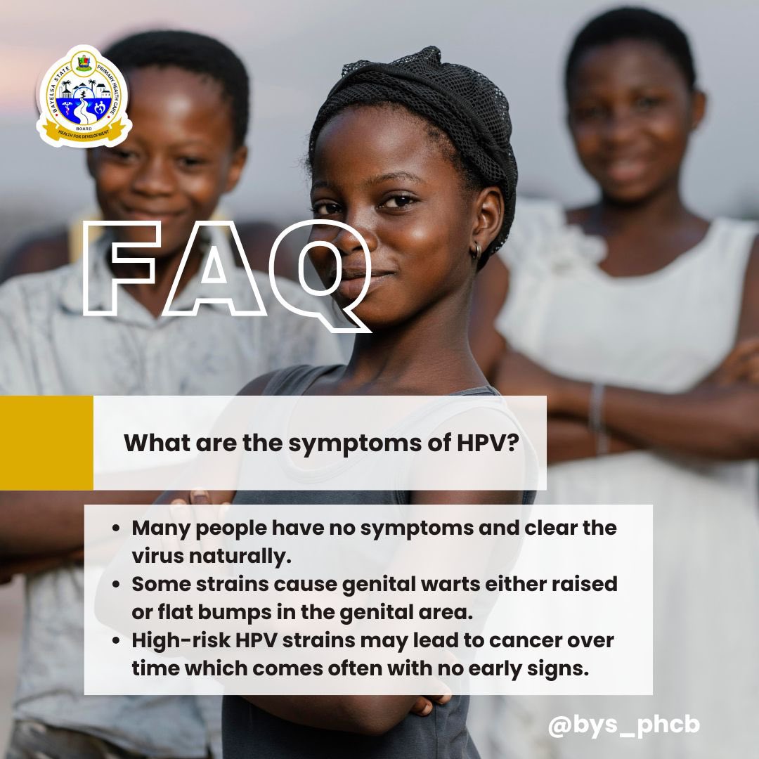 bysphcb's tweet image. Here are some frequently asked questions you need to know about the Human Papilloma Virus (HPV) because it is a virus that can affect anyone. 

 #bysphcb 
#healthgistbybysphcb #bayelsastateprimaryhealthcareboard 
#hpvvaccineawareness #cervicalcancerawareness #vaccinatetoprotect