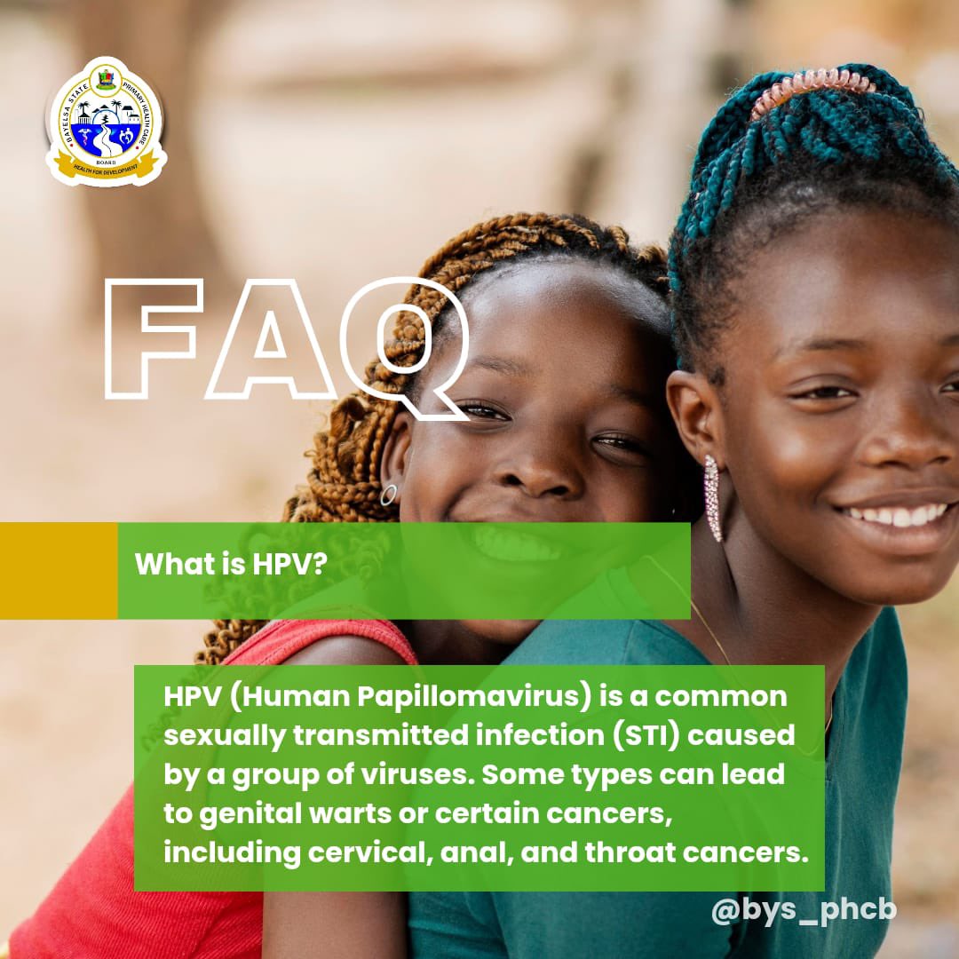 bysphcb's tweet image. Here are some frequently asked questions you need to know about the Human Papilloma Virus (HPV) because it is a virus that can affect anyone. 

 #bysphcb 
#healthgistbybysphcb #bayelsastateprimaryhealthcareboard 
#hpvvaccineawareness #cervicalcancerawareness #vaccinatetoprotect