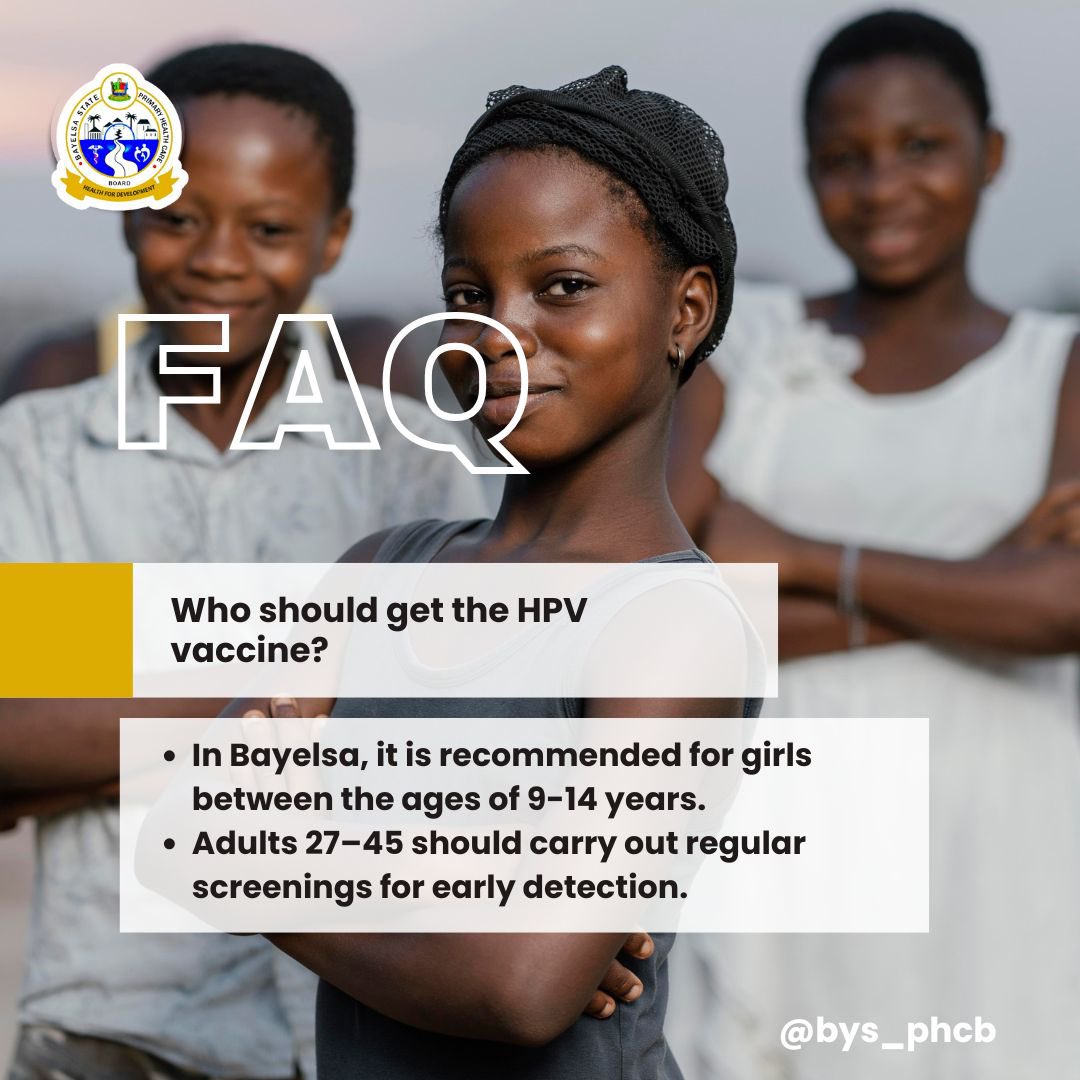 bysphcb's tweet image. Here are some frequently asked questions you need to know about the Human Papilloma Virus (HPV) because it is a virus that can affect anyone. 

 #bysphcb 
#healthgistbybysphcb #bayelsastateprimaryhealthcareboard 
#hpvvaccineawareness #cervicalcancerawareness #vaccinatetoprotect