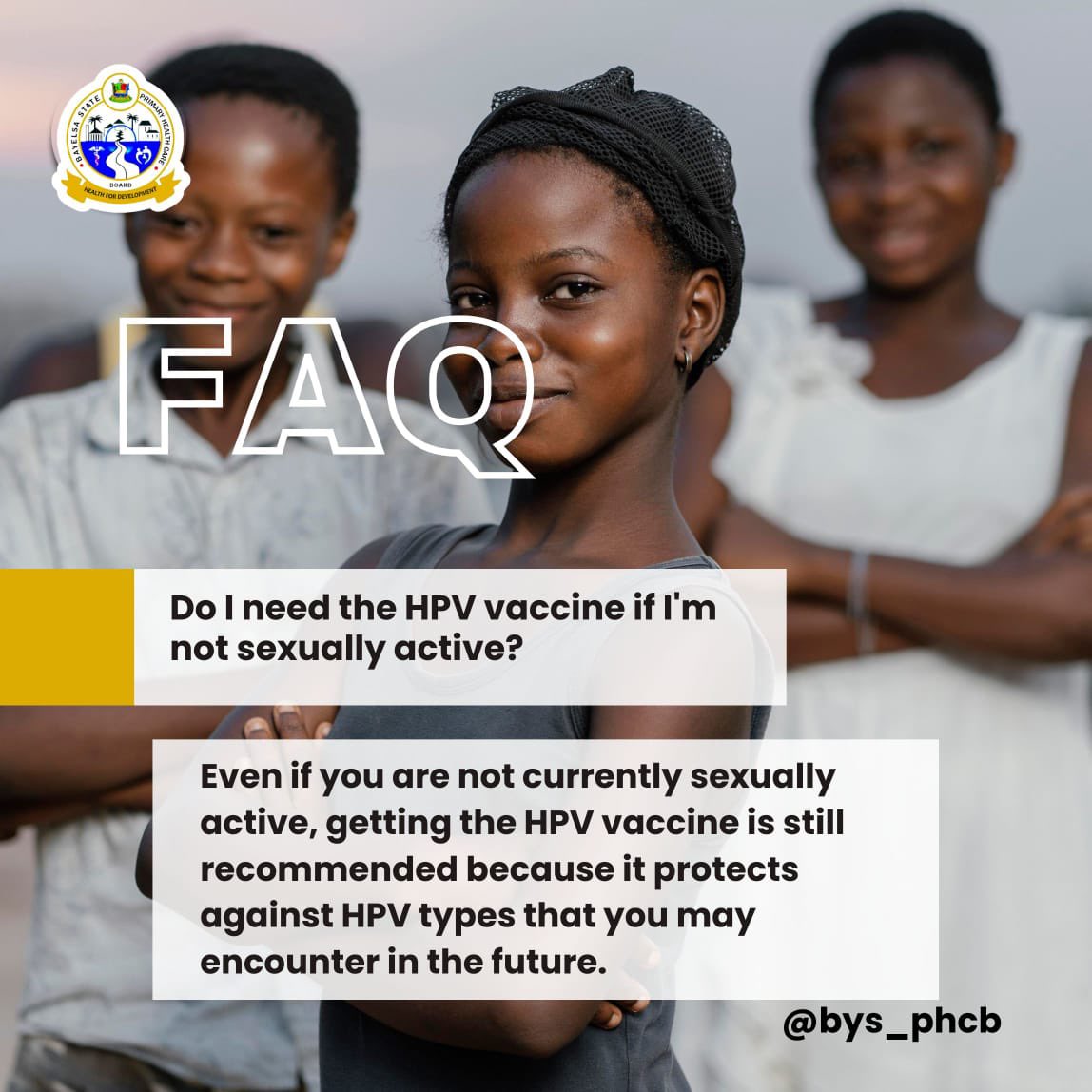 bysphcb's tweet image. Knowledge is power, and prevention starts with awareness. 
Stay informed, stay protected.

 #bysphcb #bayelsastatehealthmatters 
#healthgistbybysphcb #bayelsastateprimaryhealthcareboard 
#hpvvaccineawareness #cervicalcancerawareness #hpvawareness #vaccinatetoprotect