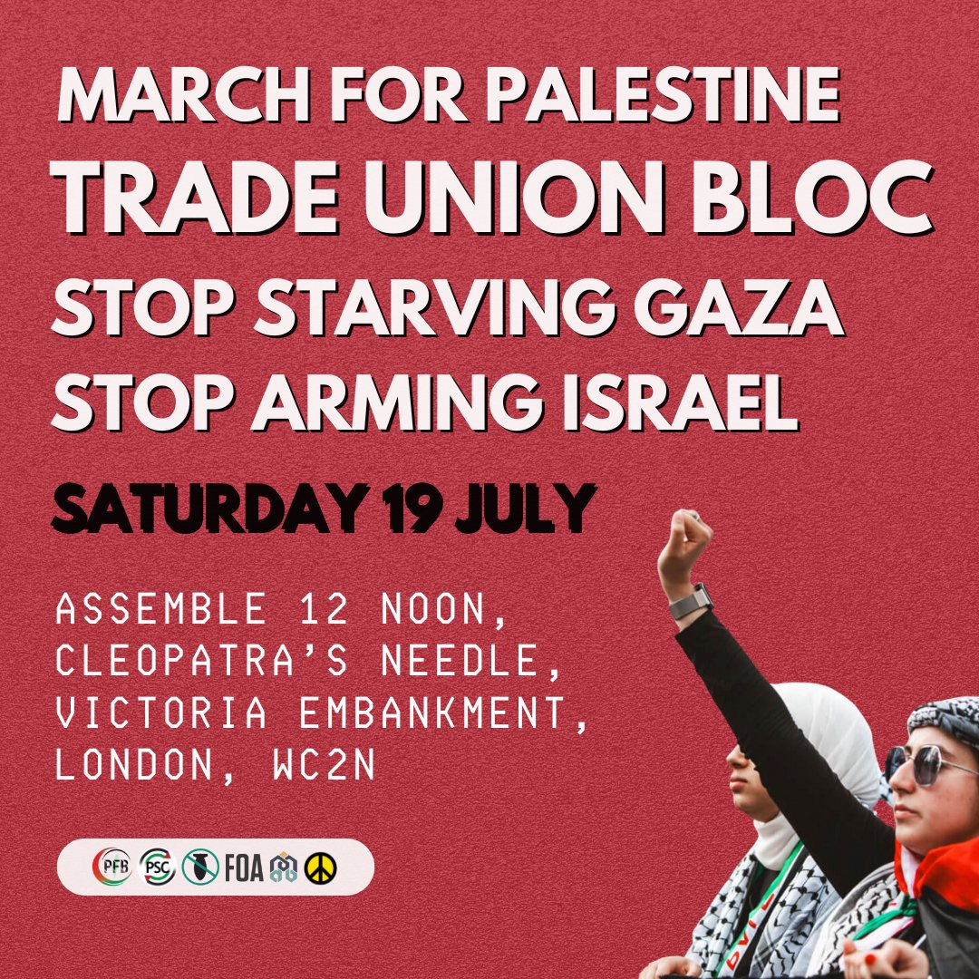 UniteLondonEast's tweet image. 🚨 TOMORROW: Join Unite members from across the region on the National Demonstration for Palestine to demand an end to the killing of Gazans and arming of Israel, and a permanent ceasefire and justice for Palestine.