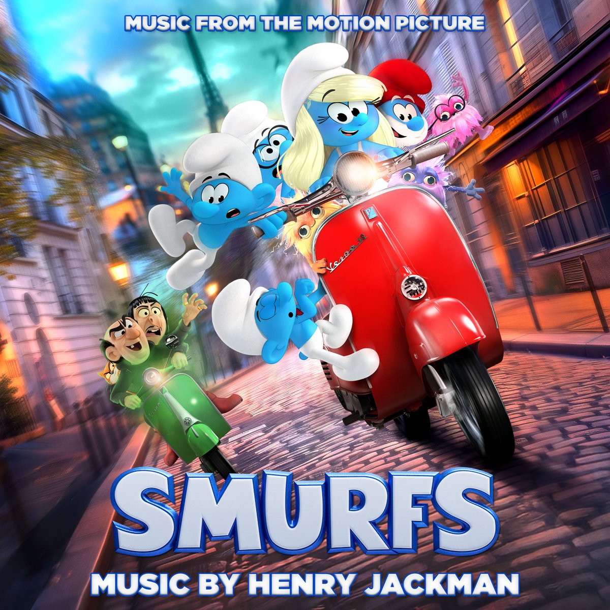 dgoldwas's tweet image. I art directed the digital album cover for Henry Jackman's score to SMURFS, released July 18, 2025 by Roc Nation