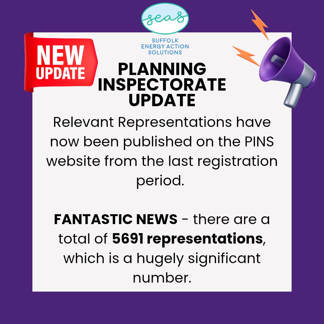 📢📢𝗨𝗽𝗱𝗮𝘁𝗲 𝗳𝗿𝗼𝗺 𝘁𝗵𝗲 𝗣𝗟𝗔𝗡𝗡𝗜𝗡𝗚 𝗜𝗡𝗦𝗣𝗘𝗖𝗧𝗢𝗥𝗔𝗧𝗘 (PINS) they have now published all Relevant Representations from the last registration period.

𝗙𝗮𝗻𝘁𝗮𝘀𝘁𝗶𝗰 𝗡𝗲𝘄𝘀 - 𝘁𝗵𝗲𝗿𝗲 𝗮𝗿𝗲 𝗮 𝘁𝗼𝘁𝗮𝗹 𝗼𝗳 𝟱𝟲𝟵𝟭 𝗿𝗲𝗽𝗿𝗲𝘀𝗲𝗻𝘁𝗮𝘁𝗶𝗼𝗻𝘀,