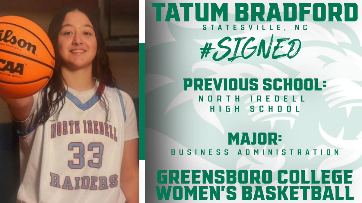 Next up, from North Iredell High School, please welcome Tatum Bradford to your Greensboro College Women's Basketball program!