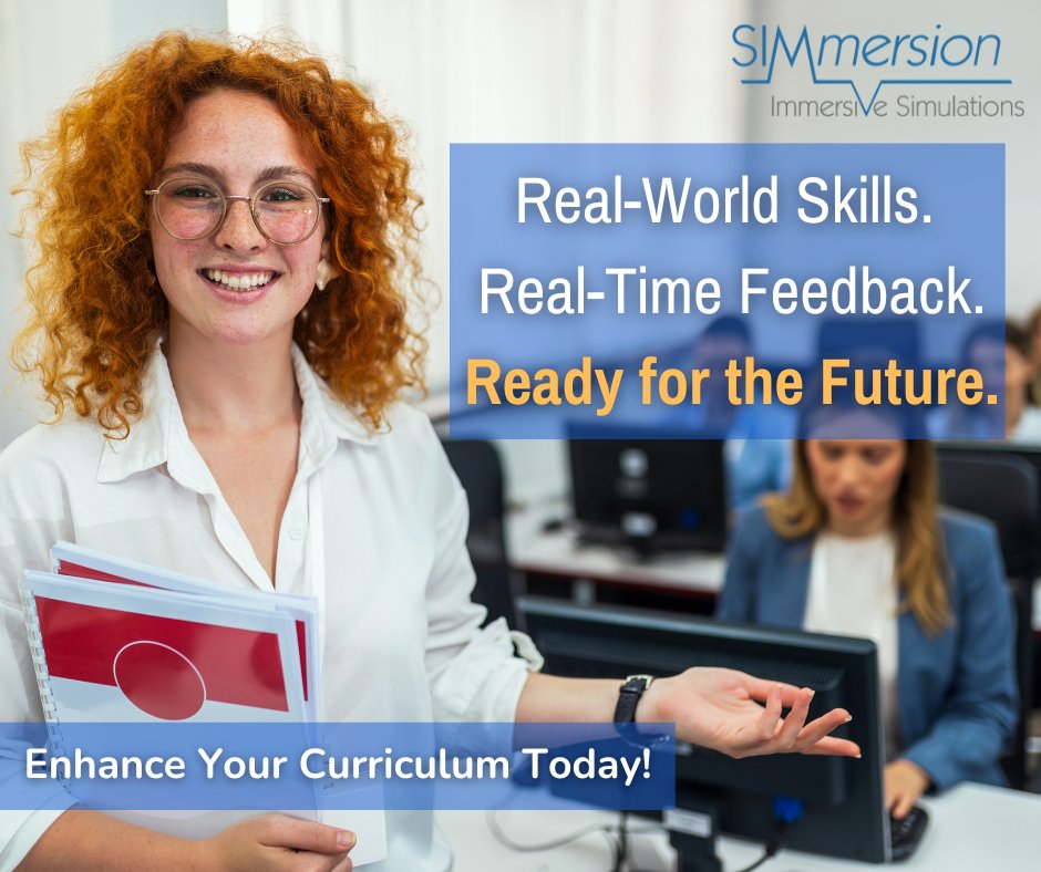 SIMmersion_PR's tweet image. Set your students up for success this fall 🍂 SIMmersion’s self-paced simulations bring real-world practice to your classroom. Explore our training library now ➡️ bit.ly/3HegO4R 
#EducationTools #SocialWork #EdTech #ELearning