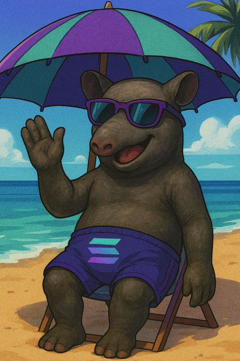 covinator3's tweet image. Snout on vacation. Portfolio on Solana. Vibes fully bzzzt ZapTapir living the life🐗⚡🏖️