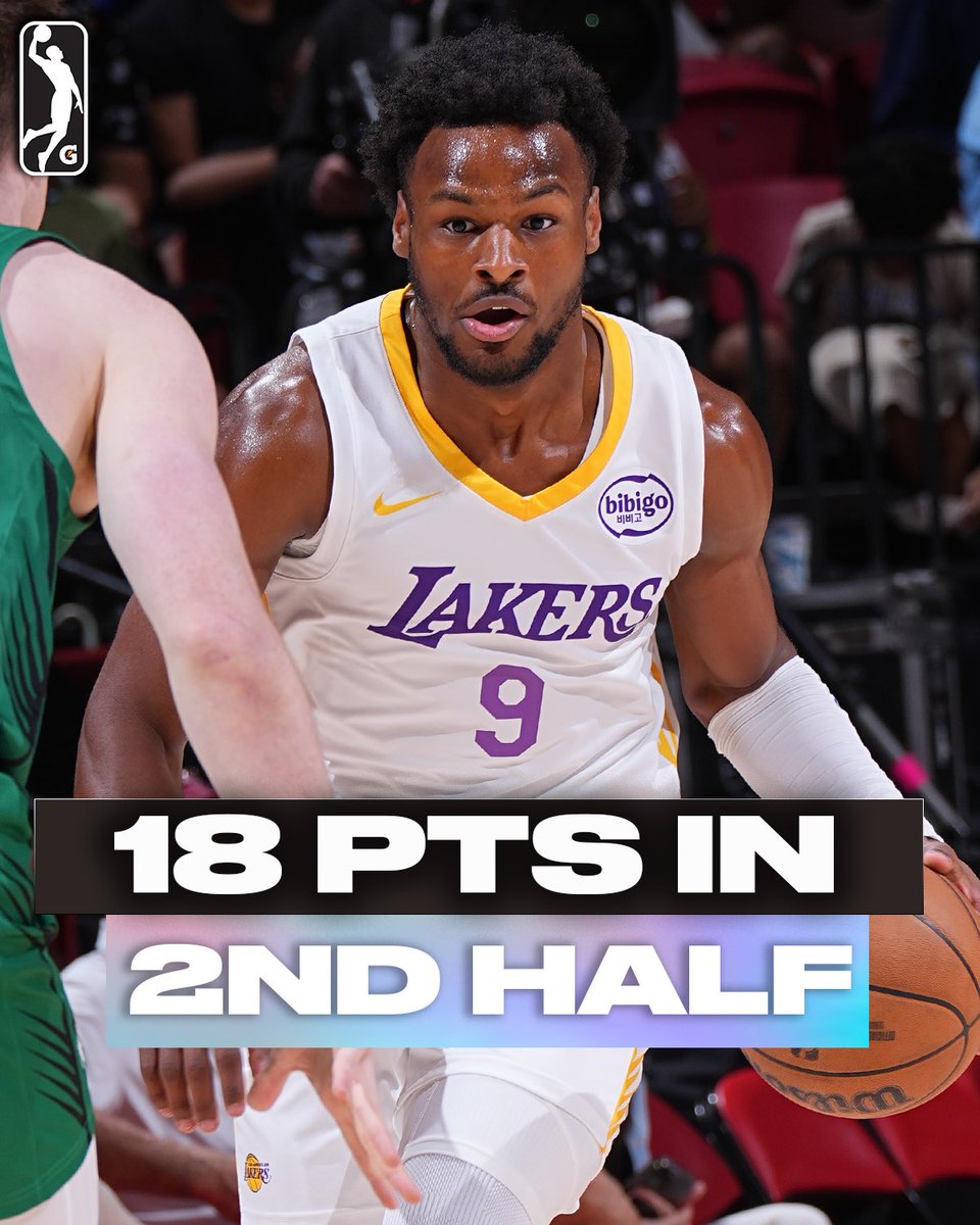 nbagleague's tweet image. Bronny James caught FIRE for the @lakers! ☀️
He scored all 18 of his points in the second half vs. the Celtics. This was his highest scoring game in Vegas. #NBASummer