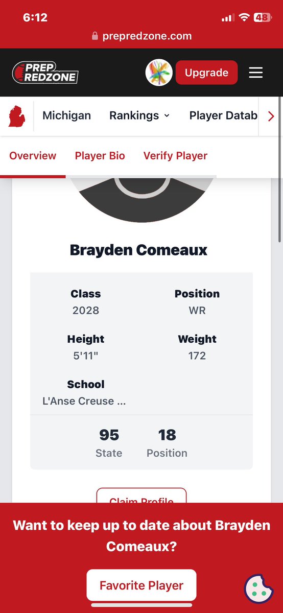 Grateful to be ranked 95th in the state and 18th in my position by <a href="/PrepRedzoneMI/">Prep Redzone Michigan</a>! I can’t wait to keep working and move up! 
<a href="/CoachGrig_NCSA/">Coach Grignon</a> <a href="/BrentWiddows/">Brent Widdows</a> <a href="/alex_pallone/">Alex Pallone</a> <a href="/MichFBFrenzy/">Michigan Prep Frenzy</a> <a href="/sixstarfootball/">Six Star Football | PLUS+</a> <a href="/Bryan_Ault/">Bryan Ault - Midwest Scout</a> <a href="/MIexposure/">Michigan Exposure</a>