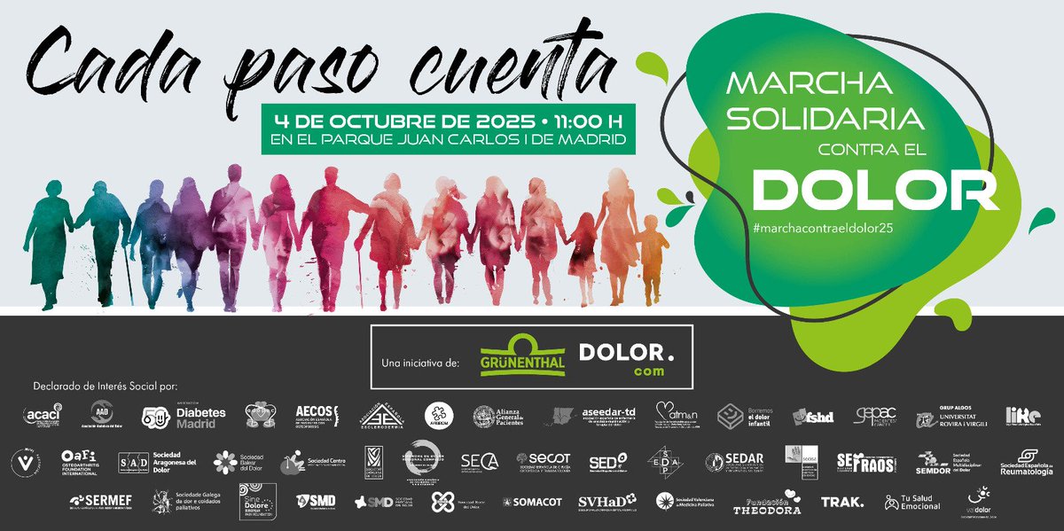 La Asociación Española de Pacientes con SDRC/Sudeck estará presente en la marcha solidaria contra el dolor crónico.

Apuntad la 📆 : 4 de Octubre.
Lugar 🎯: Parque Juan Carlos I (Madrid).
Hora⏰: 11:00 horas.

Juntos somos más!!!!!