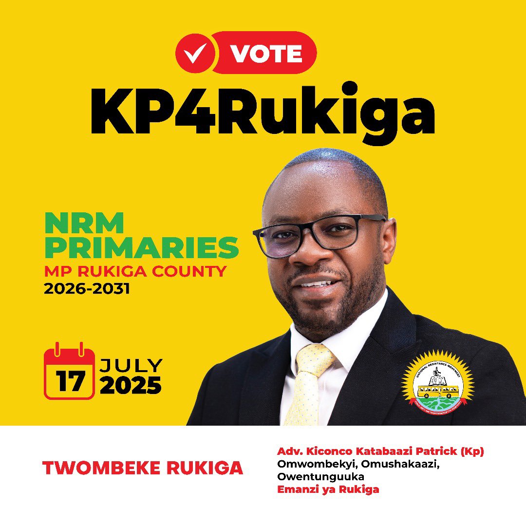 @BAtwine (@atwinebob1) on Twitter photo Yesterday, on 17th July 2025, Rukiga district made a significant statement towards development by voting <a href="/KP4Rukiga/">Kiconco Katabaazi Patrick KP</a> as the NRM flag bearer for the general elections next year. We thank the people of Rukiga for choosing development. Congrats KP, Team Humble Yesterday, on 17th July 2025, Rukiga district made a significant statement towards development by voting <a href="/KP4Rukiga/">Kiconco Katabaazi Patrick KP</a> as the NRM flag bearer for the general elections next year. We thank the people of Rukiga for choosing development. Congrats KP, Team Humble