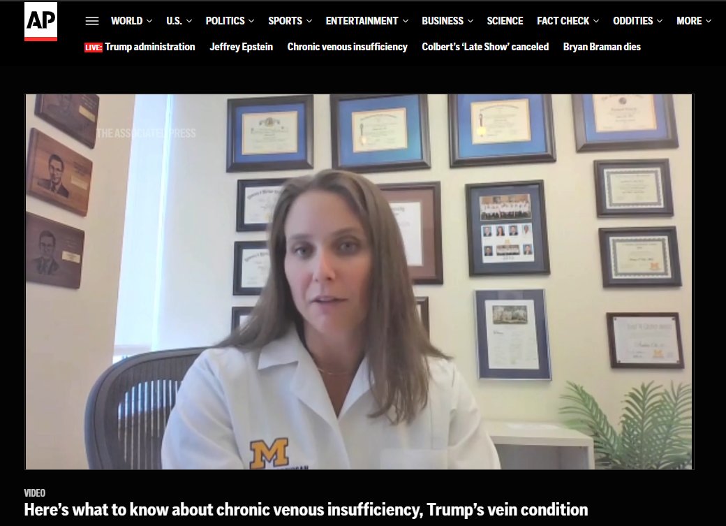 umichCVC's tweet image. After President Trump was diagnosed with chronic venous insufficiency, vascular surgeon @AndreaObiMD joined the @AP to explain the condition, symptoms and treatments. Watch here: michmed.org/yg42K