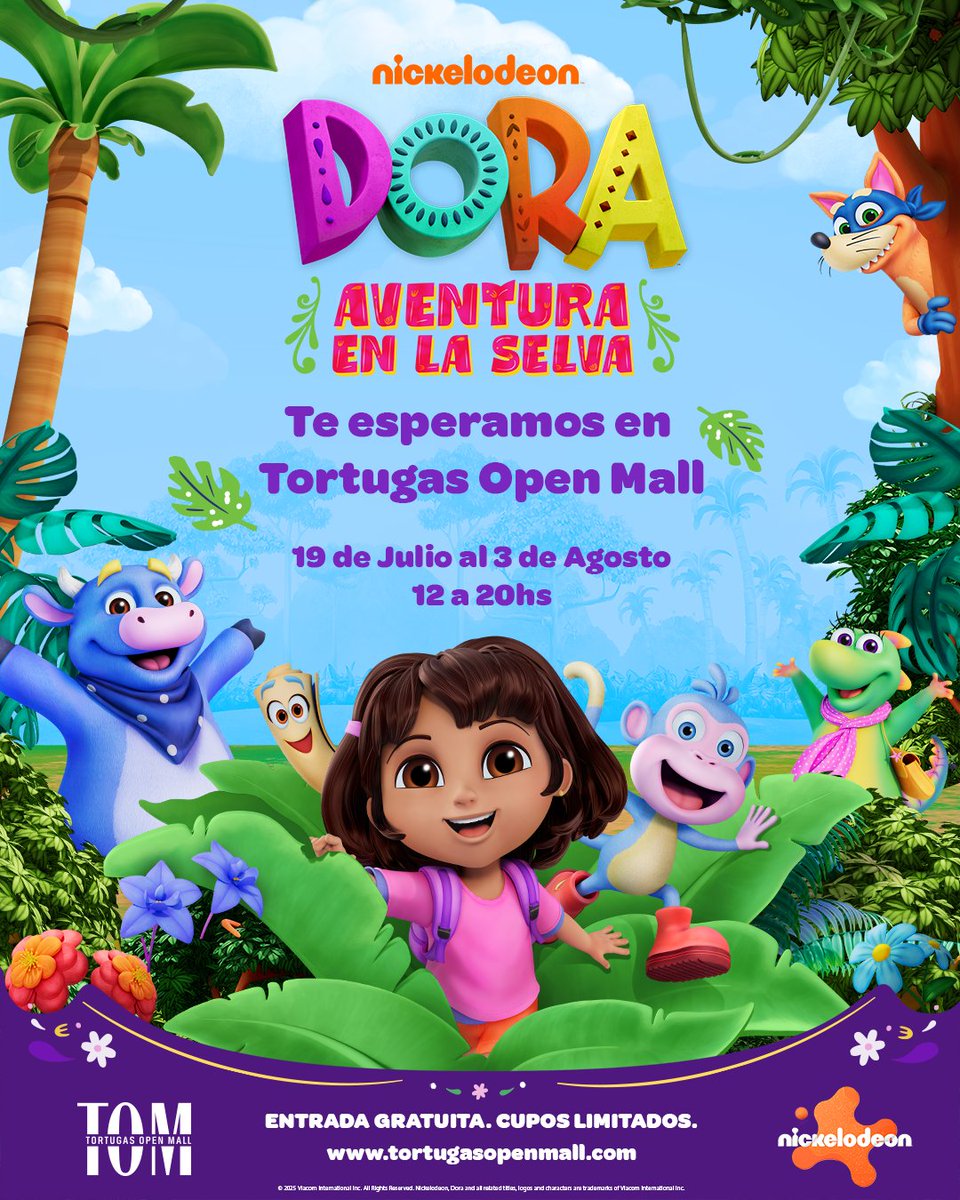 ¡#DORAenTOM!🎒
A partir del 19 de julio y hasta el 3 de agosto, te esperamos de 12 a 20 hs. en nuestro hall central para vivir una aventura en la selva junto a Dora, la exploradora y sus amigos.

La entrada es libre y gratuita, por orden de llegada.
¡Acá te esperamos!