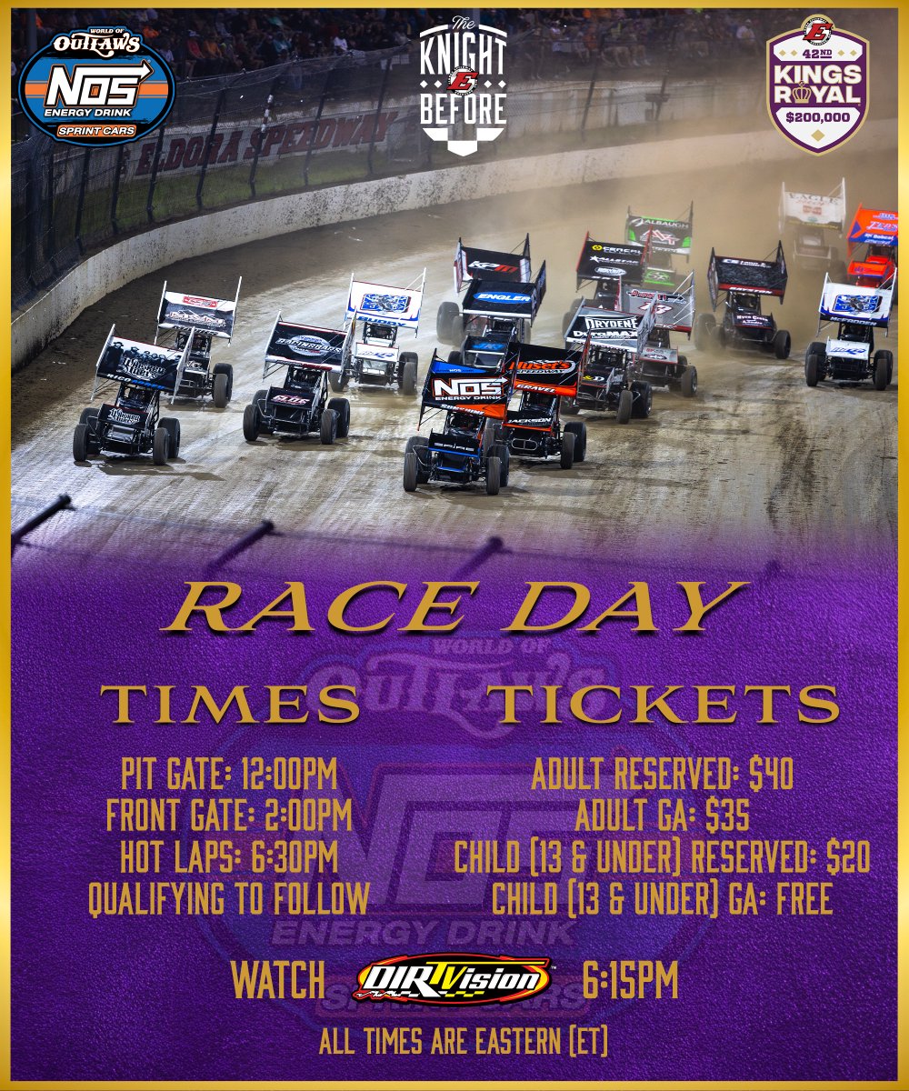 World of Outlaws (@worldofoutlaws) on Twitter photo #KingsRoyal weekend has arrived ๐
The Knight Before puts $25,000 on the line at <a href="/EldoraSpeedway/">ELDORA SPEEDWAY</a> tonight for the World of Outlaws <a href="/NosEnergyDrink/">NOS Energy Drink</a> Sprint Cars! โ๏ธ
๐บ DIRTVision.com
๐ฐ PlayDIRTcar.com #KingsRoyal weekend has arrived ๐
The Knight Before puts $25,000 on the line at <a href="/EldoraSpeedway/">ELDORA SPEEDWAY</a> tonight for the World of Outlaws <a href="/NosEnergyDrink/">NOS Energy Drink</a> Sprint Cars! โ๏ธ
๐บ DIRTVision.com
๐ฐ PlayDIRTcar.com