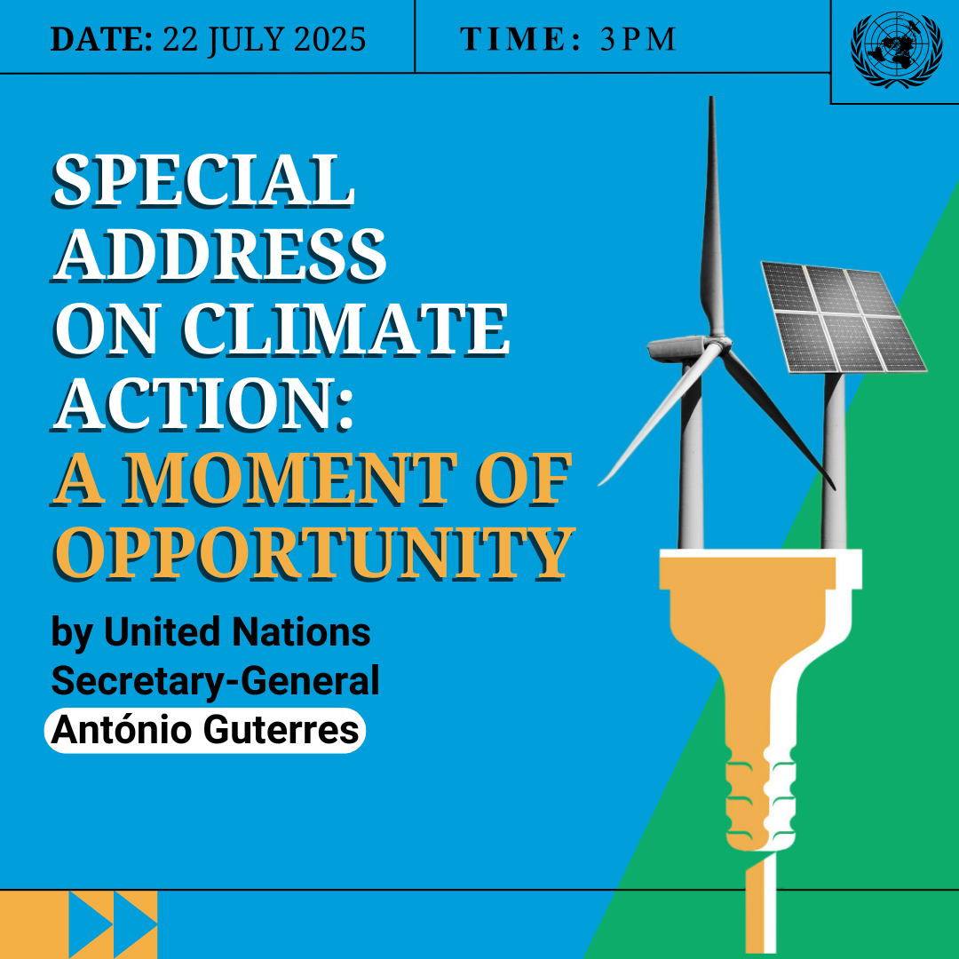 UNEswatini's tweet image. Big changes ahead!
On 22 July, the UN Secretary-General António Guterres will deliver a major address on the future of energy, climate action, and economic opportunity.
#ClimateAction