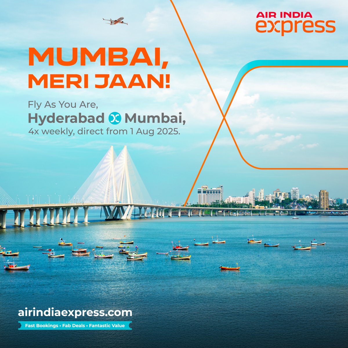 From Charminar dawns to Sea Link sunsets.✈️✨ Fly direct between Hyderabad and Mumbai. #FlyAsYouAre and book now on airindiaexpress.com to enjoy #FastBookings, #FabDeals, and #FantasticValue.