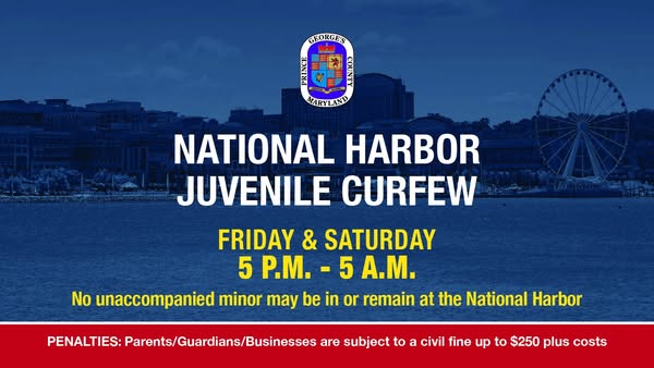 PGPDNews's tweet image. 📢 Reminder: The juvenile curfew at @NationalHarbor remains in effect every Friday and Saturday. Please see the exceptions listed below.