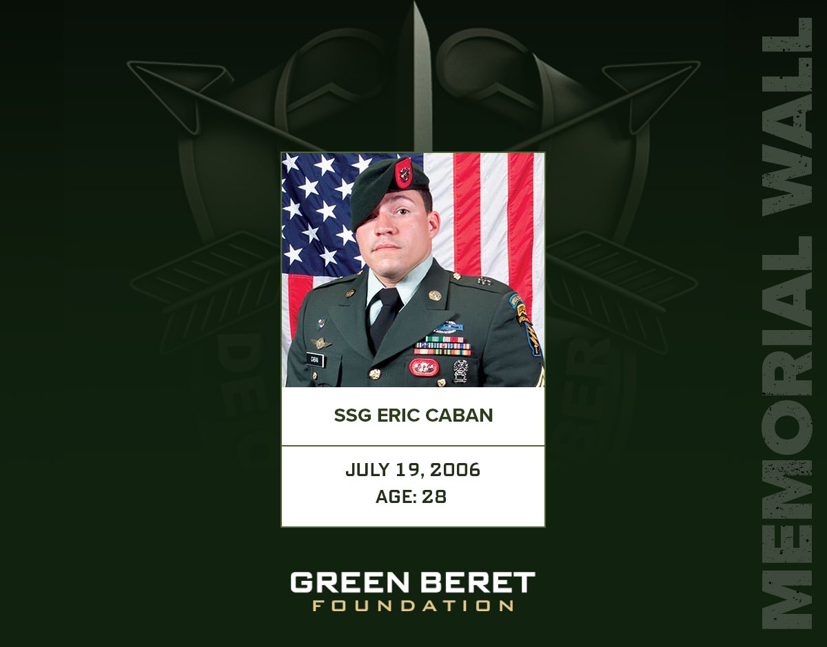 GreenBeretFound's tweet photo. Today, we remember Staff Sgt. Eric Caban who was killed in action on this day in 2006. SSG Caban was assigned to 3rd Battalion, 7th Special Forces - Airborne.
Memorial Wall: https://t.co/L5AJDAbbx2
De Oppresso Liber
#specialforces #greenberet #greenberetfoundation #deoppressoliber #rememberthefallen #sof #specialoperations