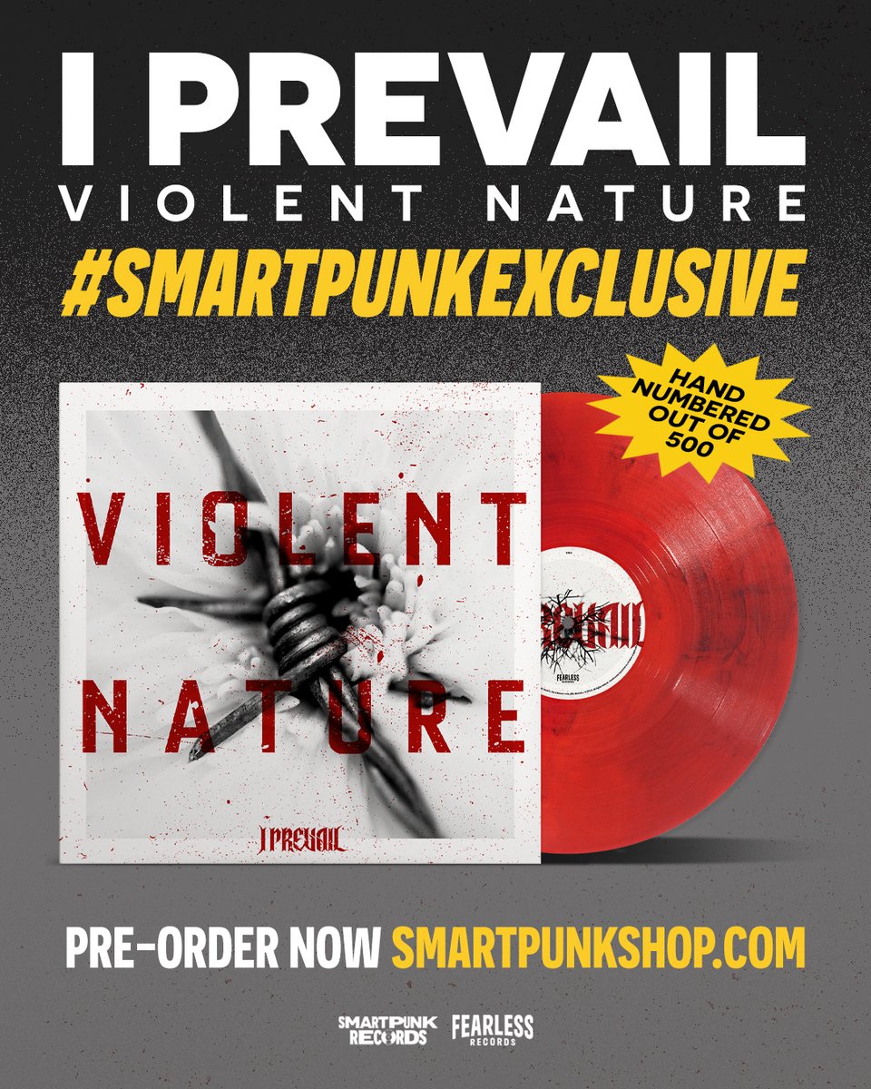 smartpunk's tweet image. OUR THIRD #SMARTPUNKEXCLUSIVE ANNOUNCEMENT OF THE WEEK. From our friends at @FearlessRecords, grab your copy of @IPrevailBand&apos;s upcoming album &quot;Violent Nature&quot; in the Red Smoke #SmartpunkExclusive variant, all hand numbered, and limited to 500 copies. smartpunkshop.com/products/i-pre…