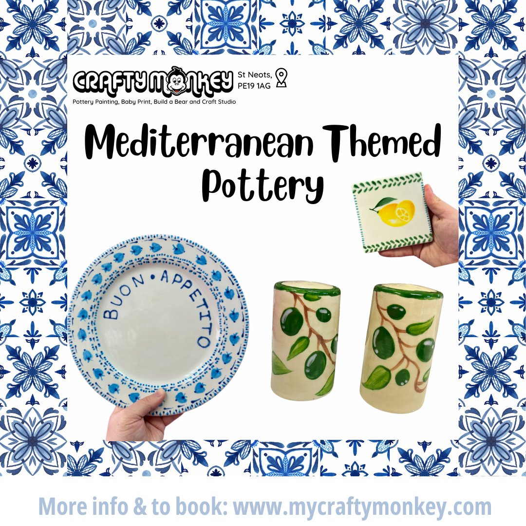 MyCraftyMonkey's tweet image. Brighten up your day with beautiful Mediterranean-themed pottery designs! 🐚#potterypainting #pyop #potterypaintingstudio #paintyourownpottery #stneots #cambs #cambridgeshire #creativeactivities #huntingdonshire #thingstodocambs #creativethingstodo #creativedaysout