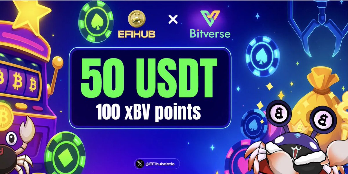 EFihubdotio's tweet image. EFIHub x @BitverseApp Partnership Giveaway
50 USDT & 100xBV points Reward sponsored by Bitverse
app.galxe.com/quest/EFIHUBdo…
About Bitverse:
All-in-One Super AI DEX — your AI copilot to trade memes, stocks & RWA on mobile with 50x perps & zero gas.
💰 Reward:
- $50 USDT
- 100xBV…