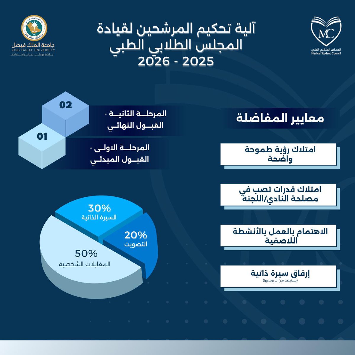 في إطار سعيه لتعزيز العمل الطلابي وتنمية المهارات القيادية، يسرّ المجلس الطلابي الطبي الإعلان عن فتح باب التسجيل للقيادة لعام 2025–2026.

لا تنسَ إرفاق سيرتك الذاتية واستعراض طموحك ورؤيتك القيادية 📝

🔗 رابط التسجيل:
forms.gle/NQ7XhnjdrdSV7s…

🔹 يستمر التسجيل حتى يوم الإثنين 21