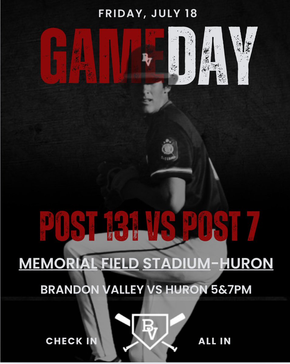 🚨Game Day🚨

The Post 131 Legion Team head to Huron for a final regular season showdown vs Post 7.  After today’s games regional seeding will be announced.  Post 131 is currently number #4!

📍Memorial Field Stadium
🆚 Huron Post 7

CHECK IN- ALL IN