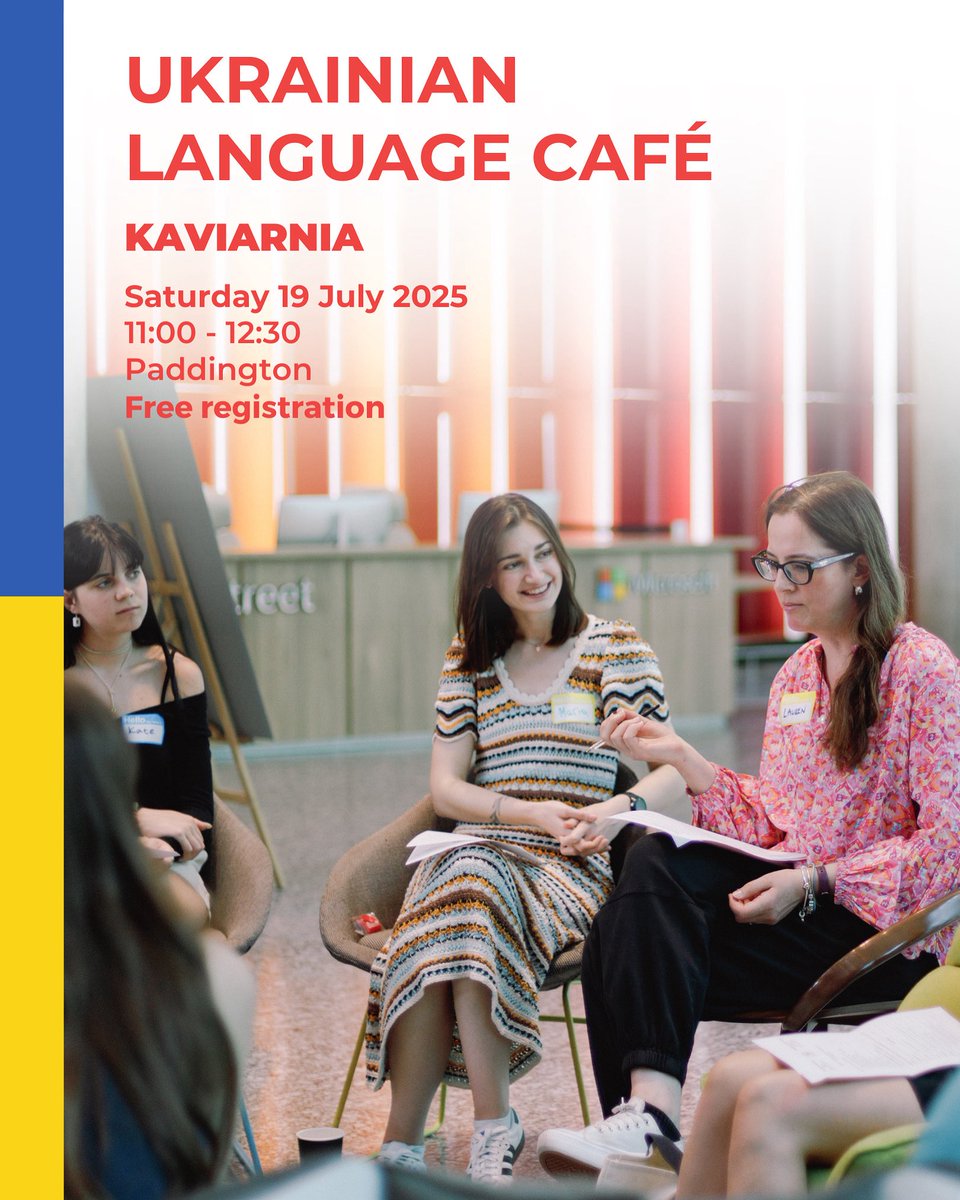 Ukr_Institute's tweet image. Happening tomorrow!
Kaviarnia: Ukrainian Language Café ☕️🇺🇦
🗓 19 July, 11:00 AM
📍 Paddington Central
🎙 Topic: How we spend our free time — Ukraine vs the UK
Join us for coffee and conversation in Ukrainian.
Link: tickettailor.com/events/ukraini…