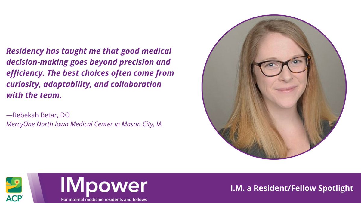 ACPIMPhysicians's tweet image. Check out the latest I.M. a Resident/Fellow: Rebekah Betar, DO. Dr. Betar discusses how good medical decision-making goes beyond precision and efficiency, and that the best choices often come from curiosity, adaptability, and collaboration with the team: bit.ly/44wnjry