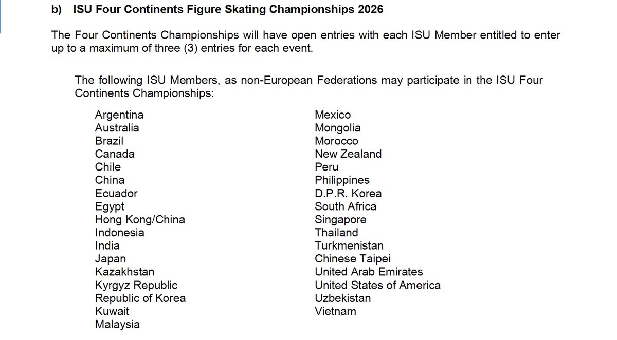 ISU Communication 2732:

Entries for Worlds, Europeans, 4CCs, and Junior Worlds

bit.ly/ISU2732
