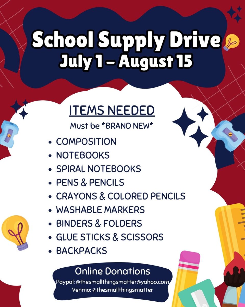 Willcsmithjr's tweet image. Each year, Small Things Matter leads a powerful effort to equip over 2,500 underserved students in Montgomery County with the supplies they need to succeed. I’m proud to support their annual school supply drive. Donate today!
