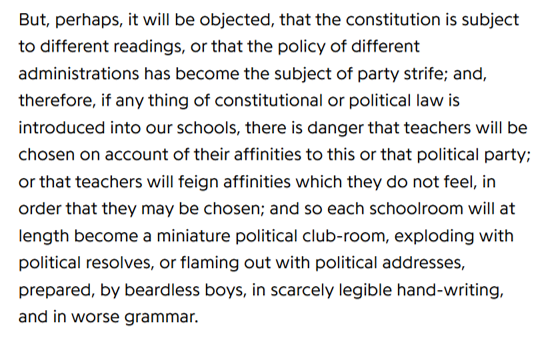 vkoganpolisci's tweet image. Many claim adherence to Horace Mann's progressive vision of "Common Schools." But few seem to know he was very concerned about schools becoming caught up in adult political and partisan fights -- used as tools for indoctrinating a captive audience of children!