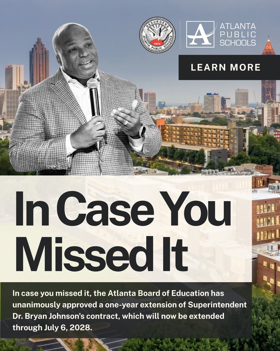 apsupdate's tweet image. In case you missed it, the Atlanta Board of Education has unanimously approved a one-year extension of Superintendent Dr. Bryan Johnson's contract, which will now be extended through July 6, 2028. For further details, please refer to the following link: atlantapublicschools.us/site/default.a….
