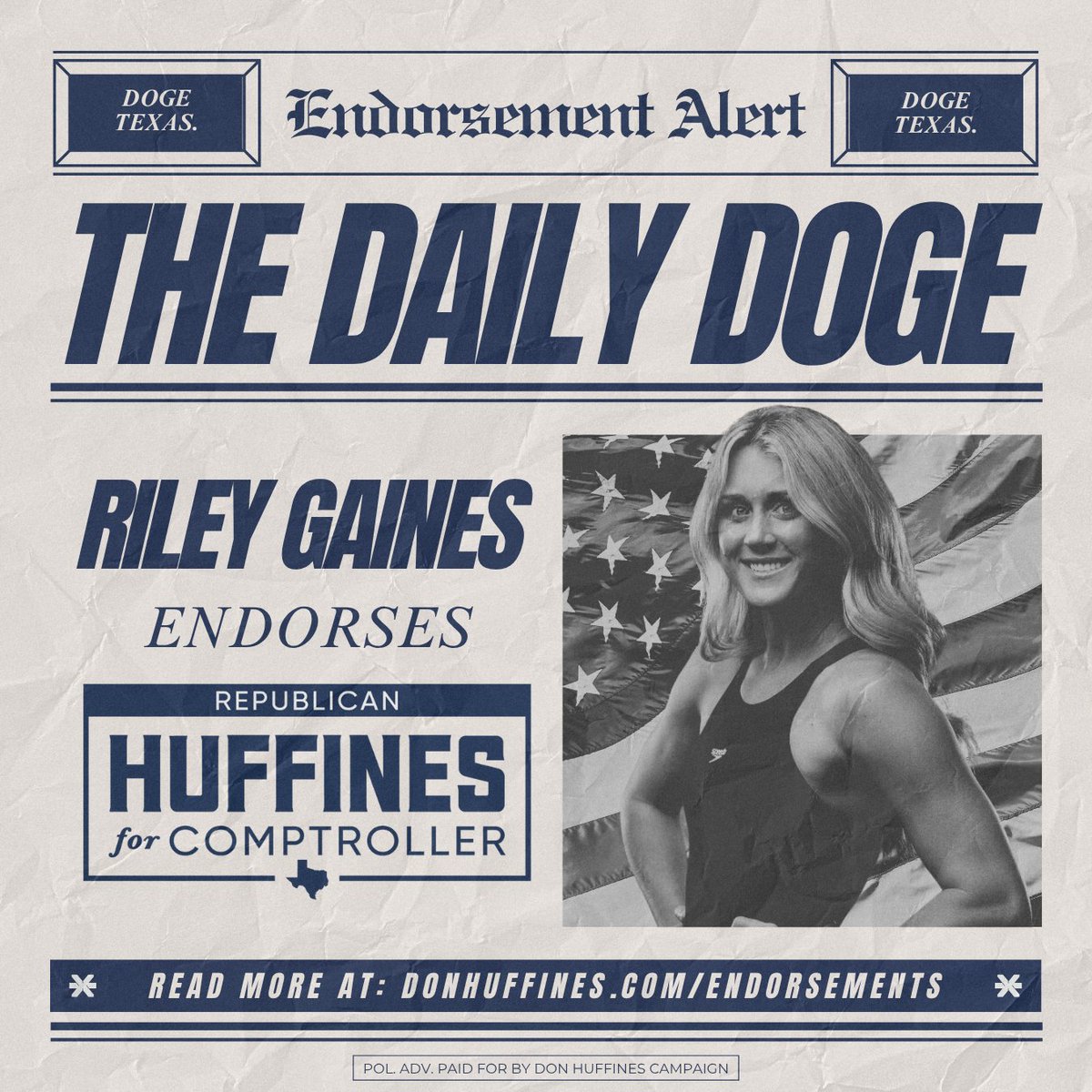 TeamHuffines's tweet image. 🚨 BREAKING: @DonHuffines is endorsed by @Riley_Gaines_, a fearless defender of women’s sports and truth.
As Comptroller, Don will ensure Texas tax dollars never fund radical gender ideology.
