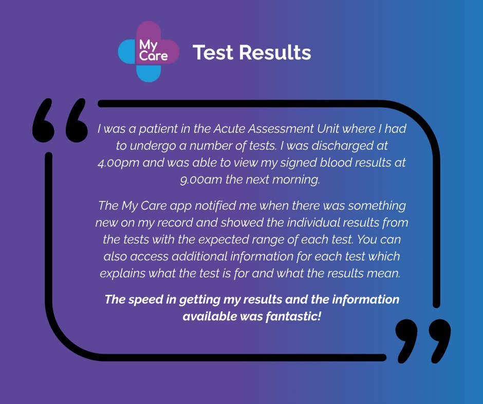 NHSCTrust's tweet image. Not sure my care is for you?
This Northern Trust service user has noticed the benefits around test results.
Are you signed up yet?
My Care - orlo.uk/my_care_scMmN
#MyCare