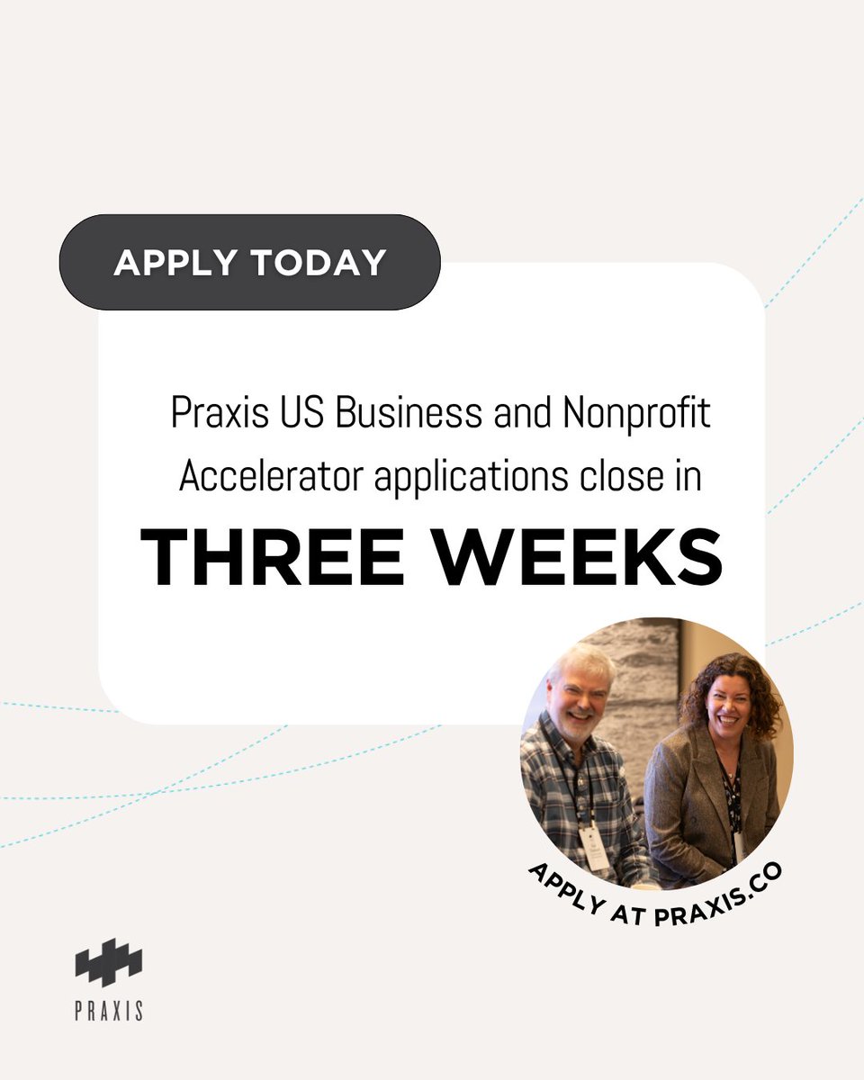Praxis US Business and Nonprofit  Accelerator applications are three weeks away from closing. 

Don’t miss out on an opportunity to be a part of a global community of Christian founders, funders, and builders.

Apply now: praxis.co/accelerators
