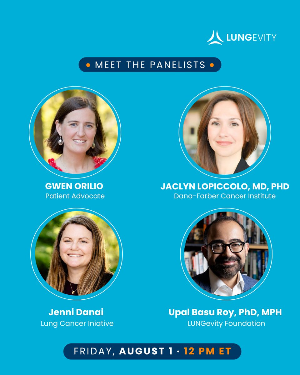 LUNGevity's tweet image. This World Lung Cancer Day, join us for a Facebook Live to discuss lung cancer in young adults and how biology translates to clinical practice. Submit your questions to the panelists in advance here: surveymonkey.com/r/NHNLK7P
Tune in at 8/1 by visiting facebook.com/lungevity
