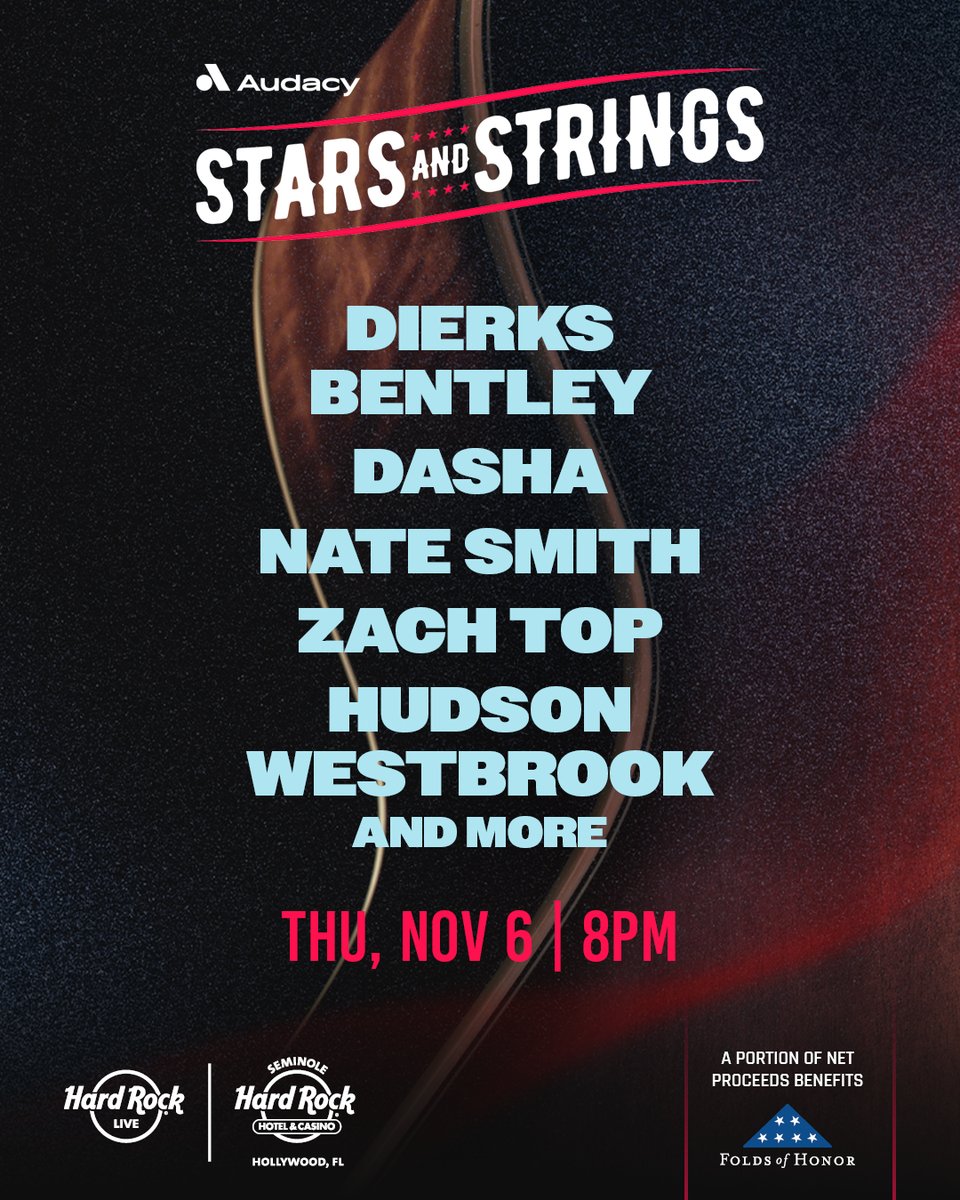 Get your tickets now to see Stars and Strings at Hard Rock Live on Thursday, November 6! 

🎫 Tickets | ow.ly/2kn950WoByM