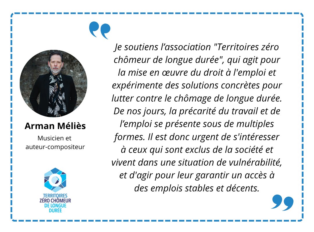 Toutes et tous mobilisé·es en faveur du droit à l'emploi ! 💪
Le musicien Arman Méliès soutient le projet #TZCLD et la proposition de loi le pérennisant, pour laquelle les débats reprendront à la rentrée à l'Assemblée nationale 🤩