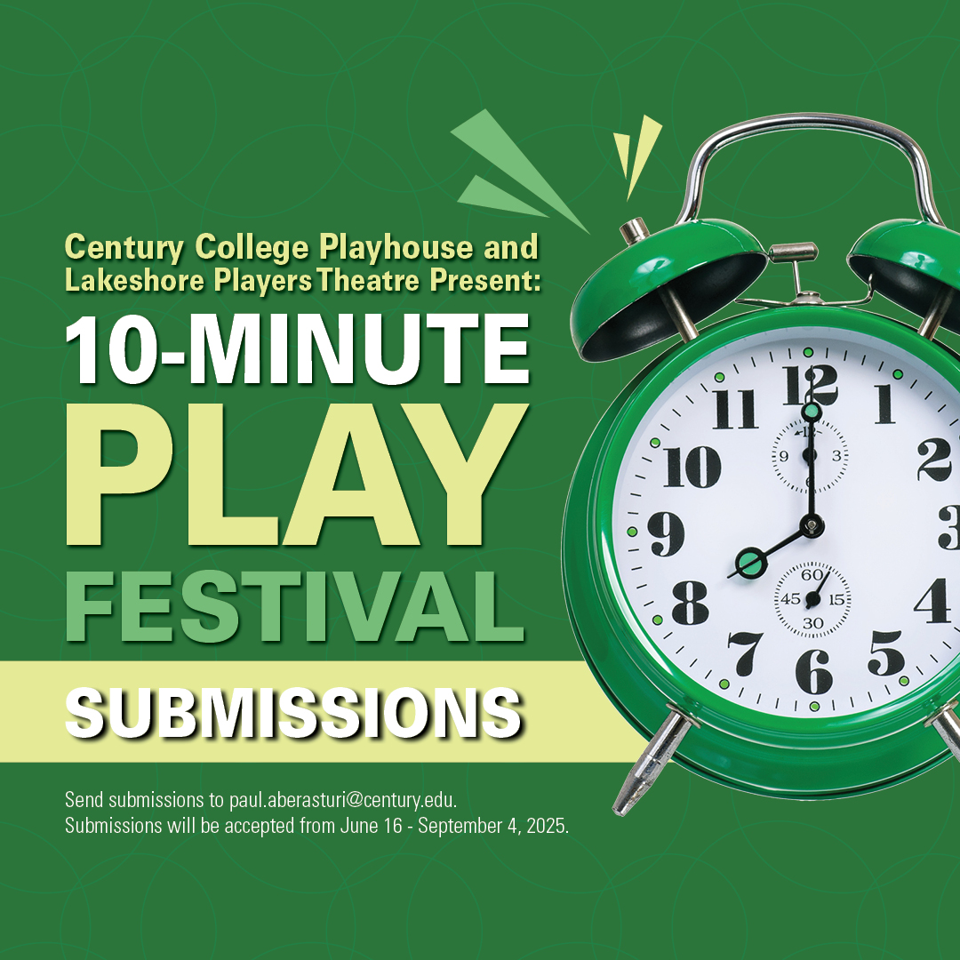 CenturyCollege's tweet image. 🎭 #Playwrights, it’s your time to shine! Submissions are OPEN for the 2026 10-Minute Play Festival, presented by Century College Theatre & Lakeshore Players. Submit your short play today!
Details 👉 lakeshoreplayers.org/the-10-minute-…
#10MinutePlays #TheatreFestival #PlaywrightCall