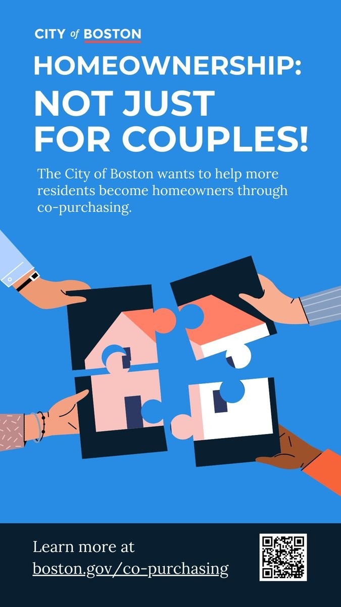 BostonNeighbor's tweet image. Homeownership in Boston is more accessible when you team up. @MayorWu’s Co-Purchasing Pilot helps friends and family buy together—with expert guidance and financial help from the #BostonHomeCenter. Start here: ow.ly/GGGS50VCHH5